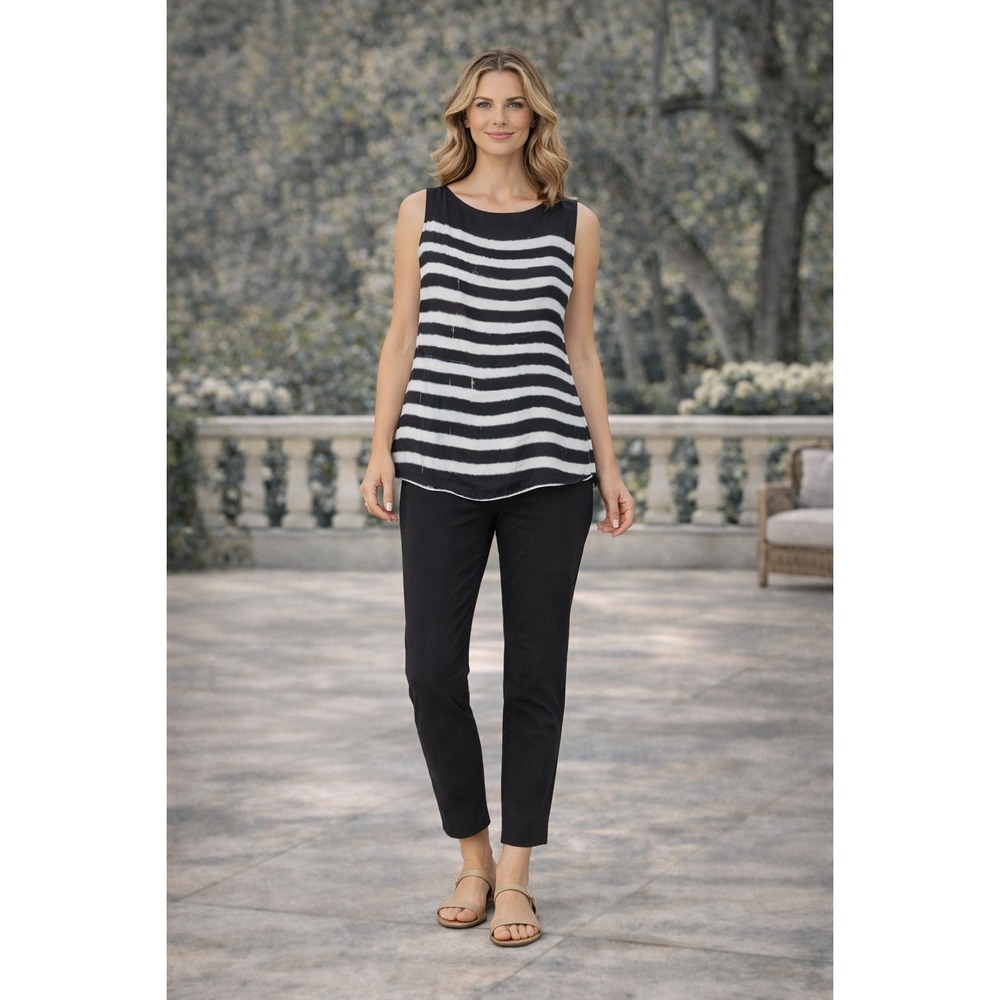 ALLSAINTS 100% SILK Sleeveless Top Blouse US 2 Black White Striped ITALY PRINTED